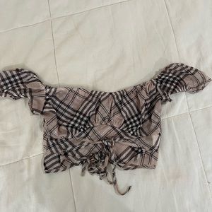 Tiger Mist Small Crop Off the Shoulders Crop Brown Tan Small